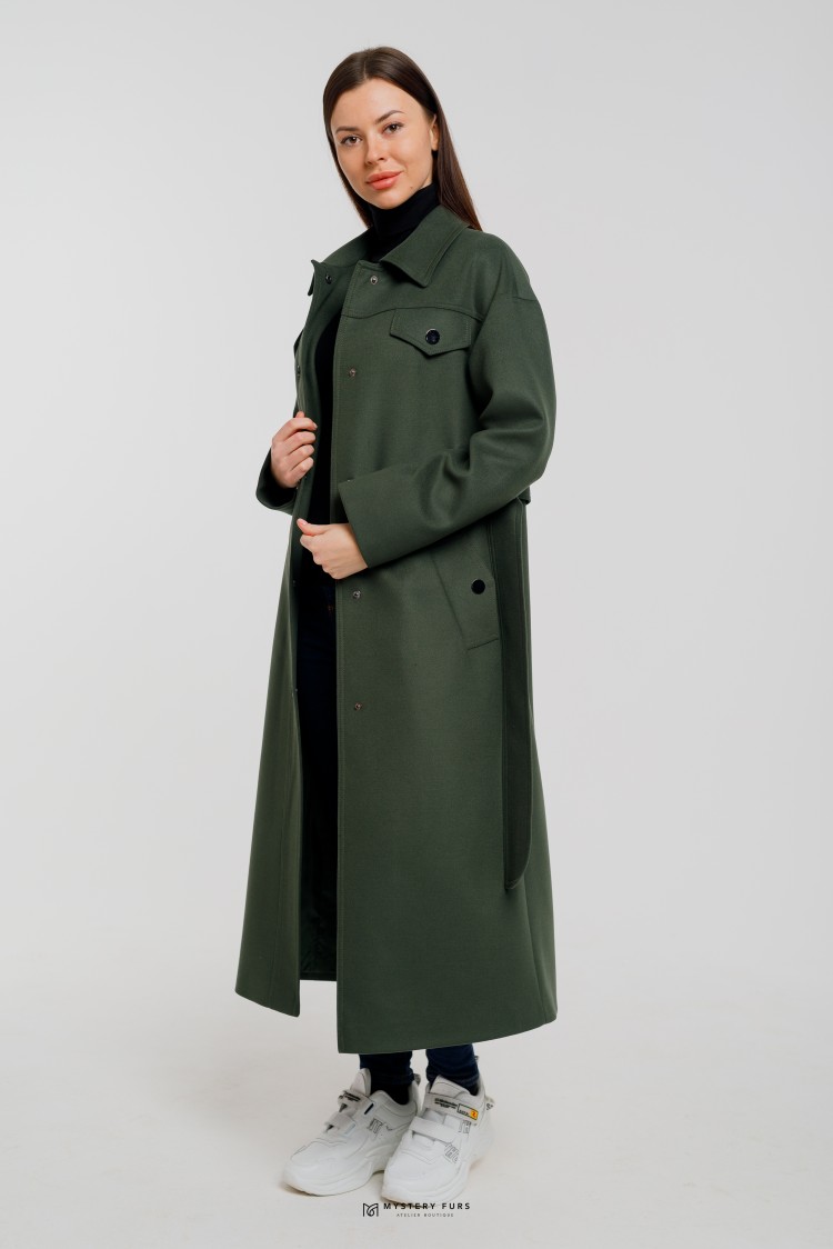 Пальто Safari Style  №ЛГ016. Цвет зеленый