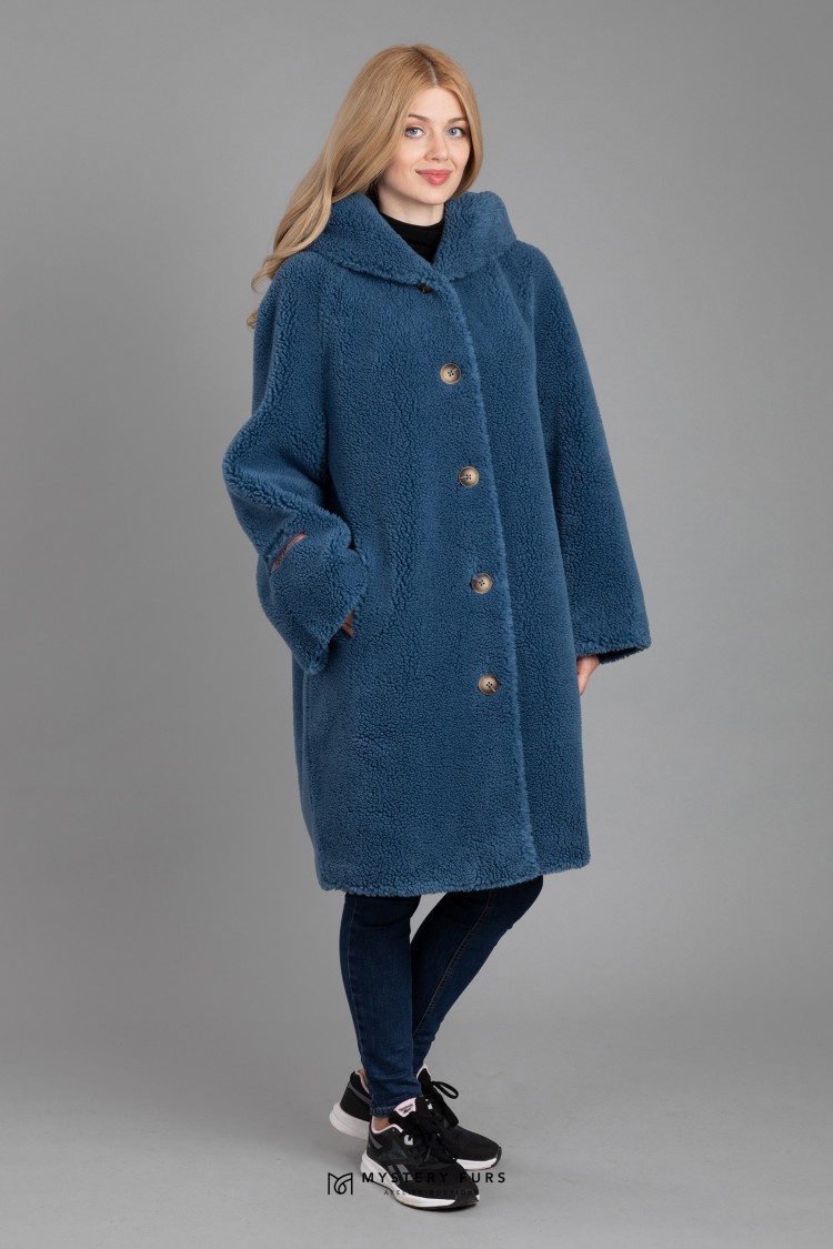 Пальто Deary Alpaca  №АС0055. Цвет синий. Вид 1