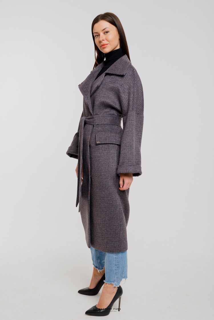 Пальто Crombie Style  №ЛГ023. Цвет баклажановый. Вид 2