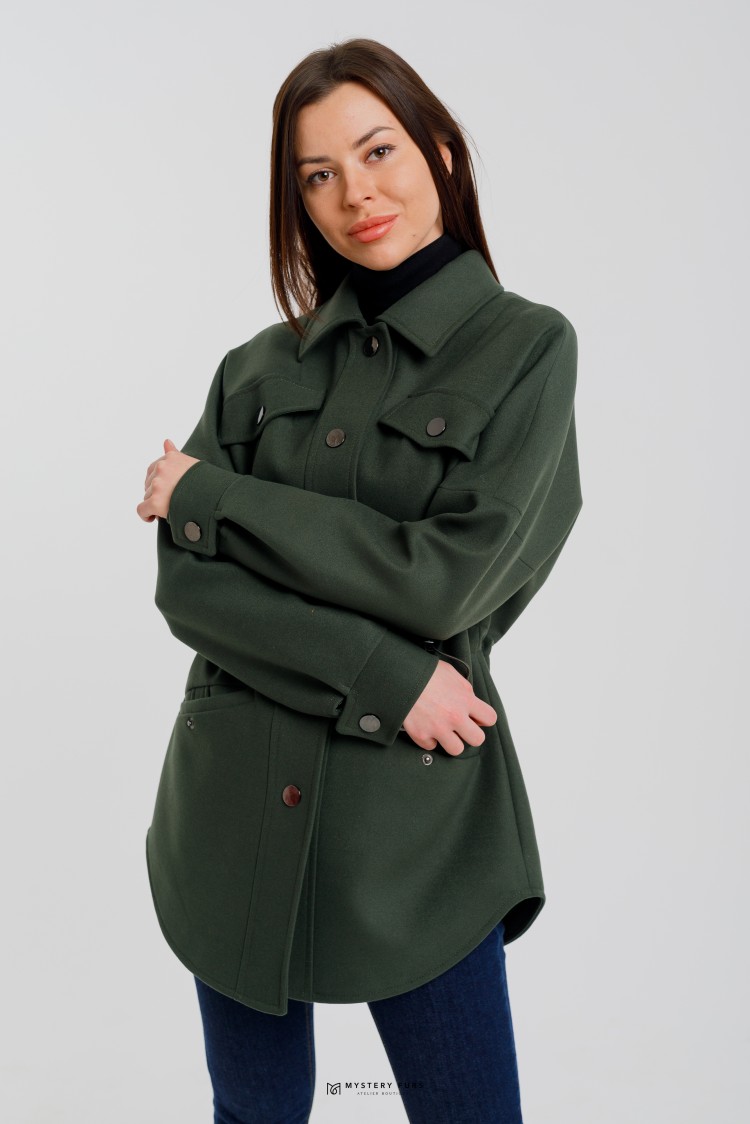 Пальто Shirt Style  №ЛГ001. Цвет зеленый. Вид 4