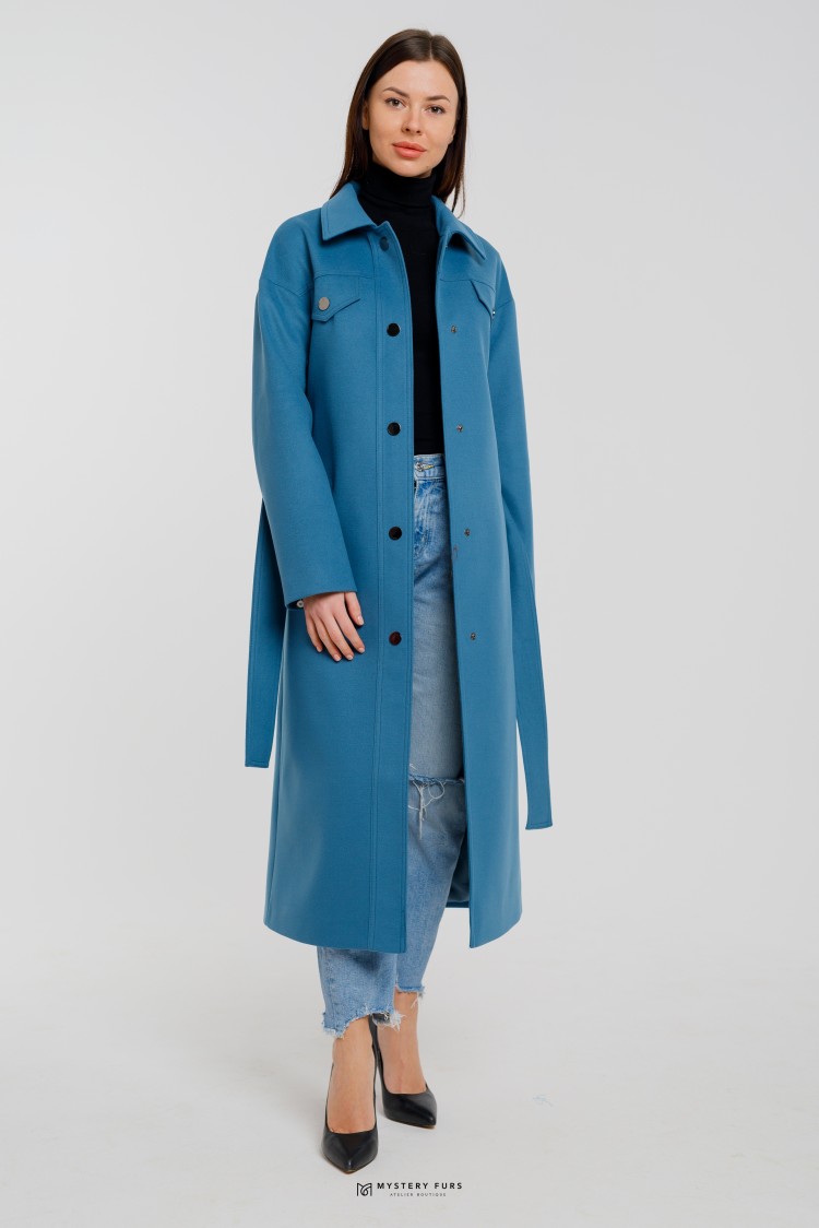 Пальто Safari Style голубого цвета №ЛГ017 купить в Москве по цене 17900руб.