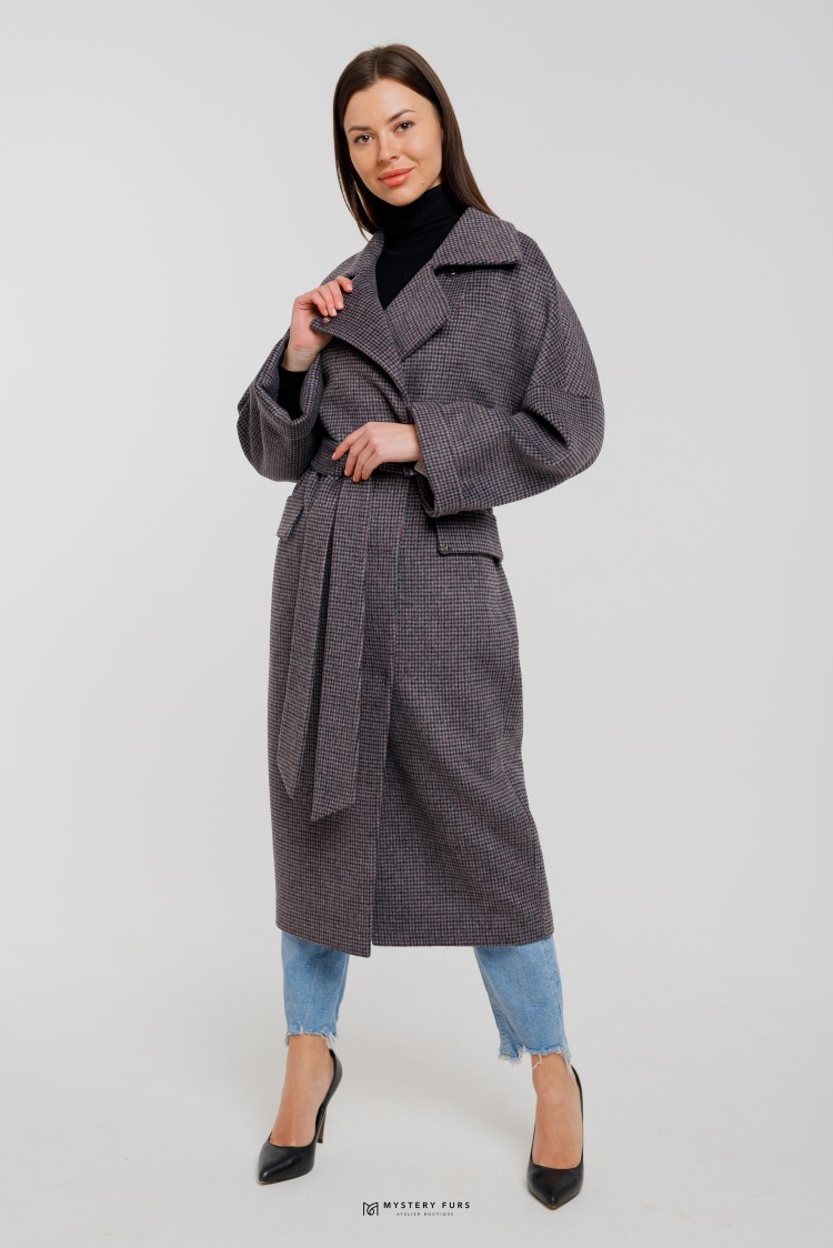 Пальто Crombie Style  №ЛГ023. Цвет баклажановый. Вид 1