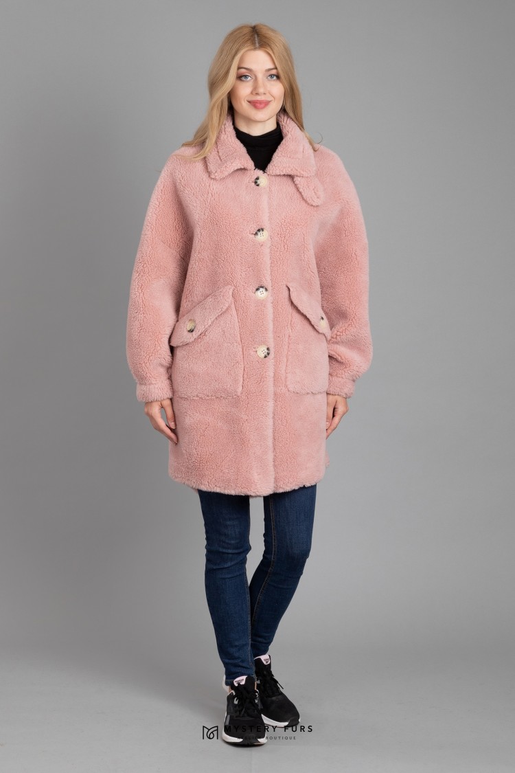 Пальто Teddy №АС0047. Цвет розовый