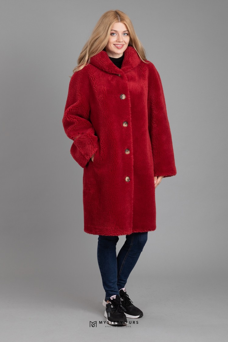Пальто Deary Alpaca  №АС0057. Цвет красный. Вид 1